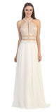 Halter Prom Gown Ivory A Line Chiffon Nude Mesh