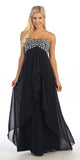 Asymmetrical Skirt Black Dress Strapless Empire Waist Rhinestone Top