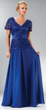 Elegant Floor Length Royal Blue Mother of Bride Dress Lace Top V Neck