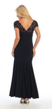 Dinner Party Black Tea Length Dress ITY Stretch Lace V Neck Open Slit
