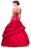 Poofy Taffeta Red Quinceanera Dress A Line Strapless Embroidery