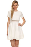 Short Sleeve Mini A Line White Dress Round Neck Mesh Inset