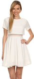Short Sleeve Mini A Line White Dress Round Neck Mesh Inset
