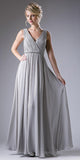 Cinderella Divine 1001 Ruched V-Neck A-line Long Chiffon Dress