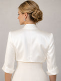 Mid Length Sleeve Ivory Satin Bolero Jacket Shrug