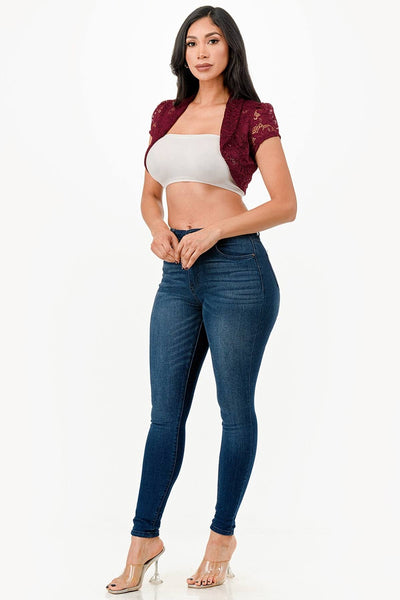 La Scala 11630 Crochet Lace Cropped Shrug