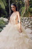 Juliet 1423 A-Line Princess Ball Gown Ruffled Tiered Tulle with Jacket - Champagne