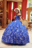 Juliet 1446 Long 3D Floral Appliques Off Shoulder Poofy Ball Gown