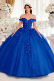 Ladivine 15717 Off the Shoulder 3D Floral Applique Quinceanera Gown - royal blue