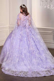 Ladivine 15719 Long Poofy Quinceanera Gown With Tulle Cape