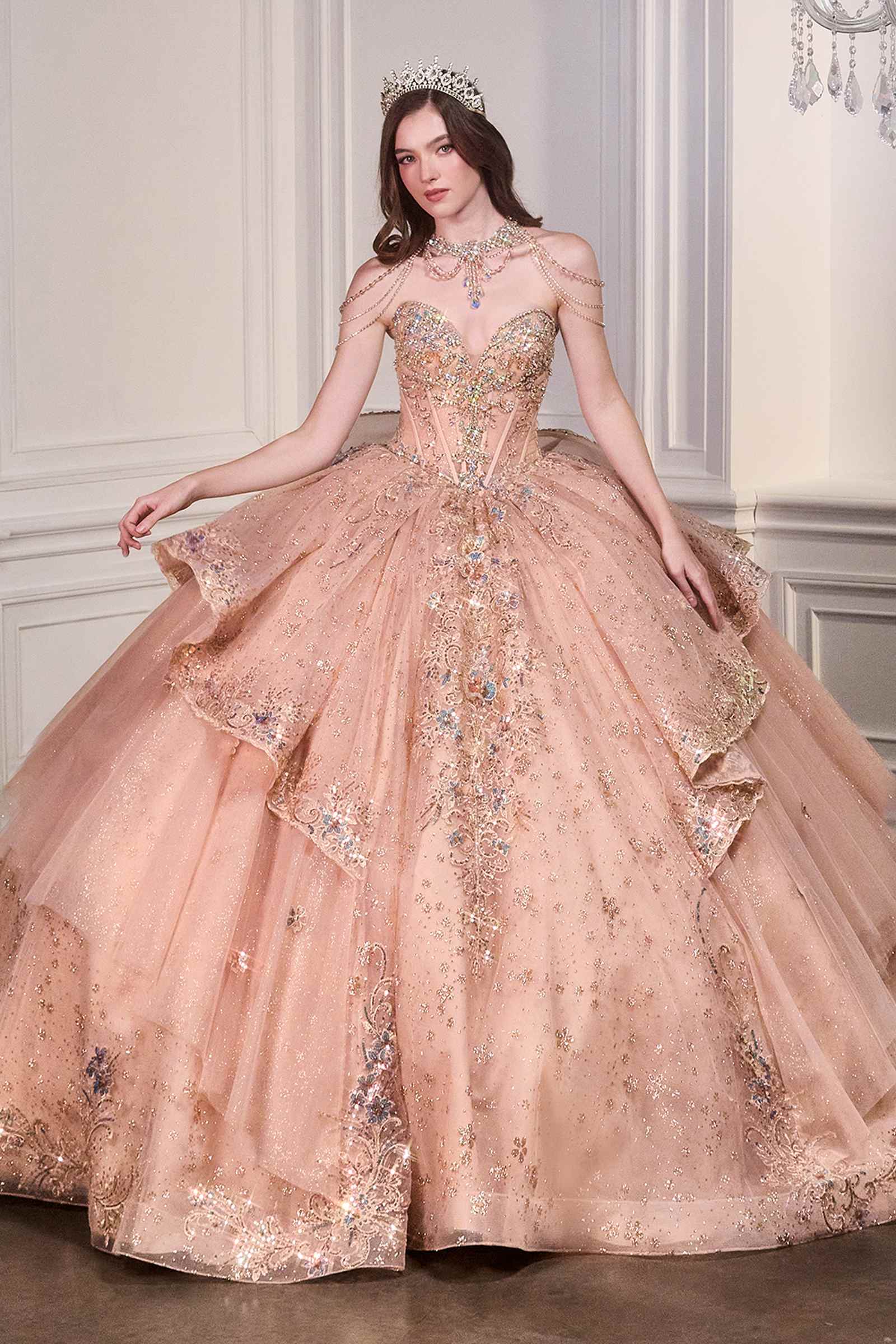 Ladivine 15727 Breathtaking Ball Gown Shimmering Tulle Layers
