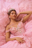 Ladivine 15747 Off The Shoulder Layered Quinceanera Pink Ball Gown