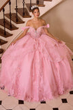 Ladivine 15747 Off The Shoulder Layered Quinceanera Pink Ball Gown