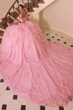 Ladivine 15747 Off The Shoulder Layered Quinceanera Pink Ball Gown
