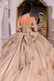 Ladivine 15748 Cold Off the Shoulder Layered Quinceanera Poofy Ball Gown with Bow