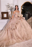 Ladivine 15748 Cold Off the Shoulder Layered Quinceanera Poofy Ball Gown with Bow