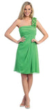 One Shoulder Knee Length Green Chiffon Bridesmaid Dress
