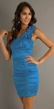 CLEARANCE - Eureka 1893 Rosette Studded Single Strapped Teal Cocktail Dress (Size L)