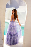 Juliet JT2507A Long Strapless Sweetheart Print Tiered Skirt Gown