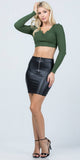 La Scala 25776 PU Leather Skirt With Front O-ring Zipper