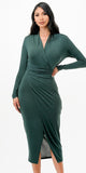 La Scala 26008 Long Sleeve V-Neckline Fitted Midi Dress - Hunter Green