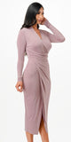 La Scala 26008 Long Sleeve V-Neckline Fitted Midi Dress