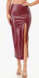 La Scala 26019 Mid Length PU leather Pencil Skirt With Open Slit