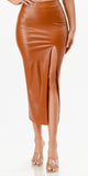 La Scala 26019 Mid Length PU leather Pencil Skirt With Open Slit