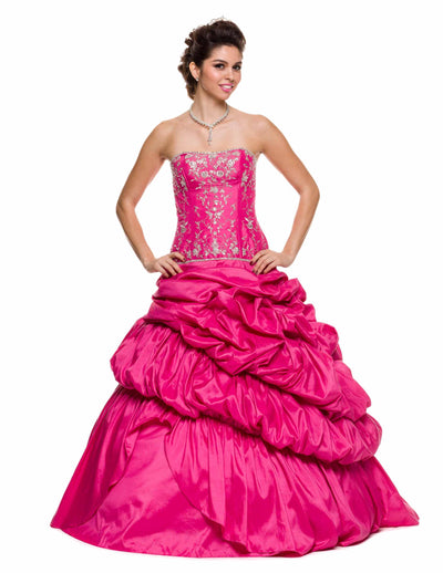 Poofy Taffeta Red Quinceanera Dress A Line Strapless Embroidery