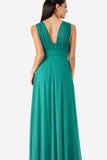 CLEARANCE - Chiffon Semi Formal Mint Dress Long Empire Rhinestone Waist