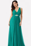CLEARANCE - Chiffon Semi Formal Mint Dress Long Empire Rhinestone Waist