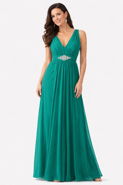 CLEARANCE - Chiffon Semi Formal Mint Dress Long Empire Rhinestone Waist