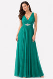 CLEARANCE - Chiffon Semi Formal Mint Dress Long Empire Rhinestone Waist