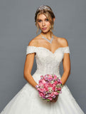 DeKlaire Bridal 458 Off The Shoulder Sweetheart Neck Lace Tulle A-Line Chapel Train Wedding Dress