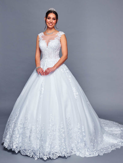 DeKlaire Bridal 474 Long A-Line Cap Sleeve Illusion Boat Neckline Wedding Gown