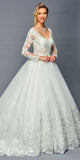 DeKlaire Bridal 476 Floor Length Long Sleeve A-Line V-Neck Wedding Ballgown