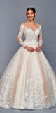 DeKlaire Bridal 478 Long Sleeve Illusion Boat Neck Lace Applique Wedding Gown