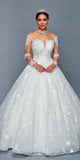 DeKlaire Bridal 481 Illusion Boat Neck Sheer Long Sleeve Wedding Ball Gown