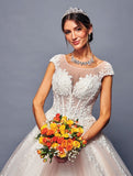 Deklaire Bridal 484 Floor Length Cap Sleeve A-Line Wedding Ball Gown