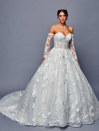 Deklaire Bridal 486 Strapless A-Line Wedding Gown Removable Sleeves