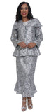 Hosanna 5006 Plus Size 3 Piece Set Silver Tea Length Lace Dress