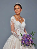 Deklaire Bridal 500 Square Neckline Long Sleeve A-Line Wedding Ball Gown