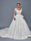 Deklaire Bridal 500 Square Neckline Long Sleeve A-Line Wedding Ball Gown