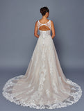 DeKlaire Bridal 501 A-Line Wedding Gown V-Neckline Beaded Lace Embellishment