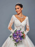 Deklaire Bridal 505 Deep V-Neckline Long Sleeve A-Line Wedding Ball Gown