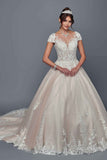 Deklaire Bridal 506 Illusion Boat Neckline Cap Sleeve Ballgown Wedding Dress