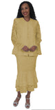 Hosanna 5514 Plus Size 3 Piece Set Gold Tea Length Dress