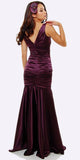 Eggplant Mermaid Dress Plus Size Pleated Bodice Floral Detail Gown Back View