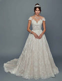 Deklaire Bridal 510 Illusion Boat Neck Cap Sleeve Court Train Wedding Dress