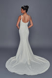 Deklaire Bridal 512 Cowl Neck Stretch Satin Sheath Wedding Dress with Court Train